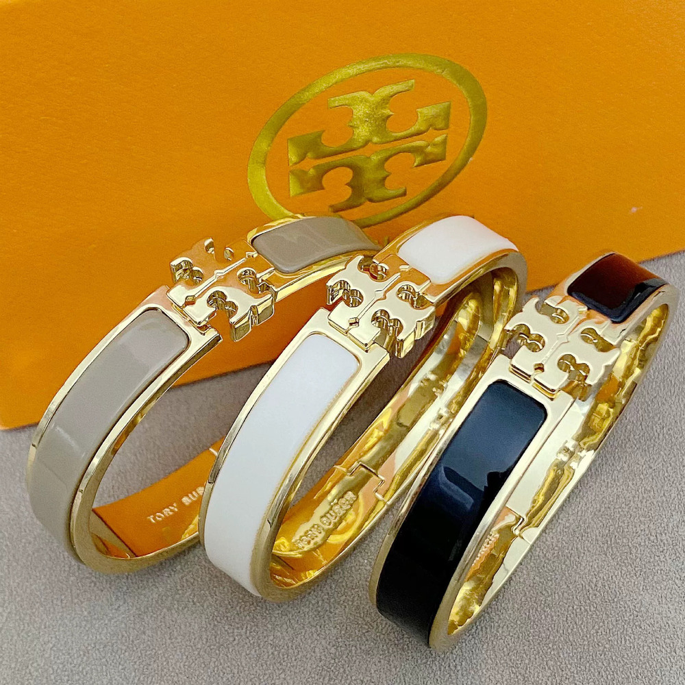 Tory Burch Cool Tone Enamel Inlay Metal Open Bangle